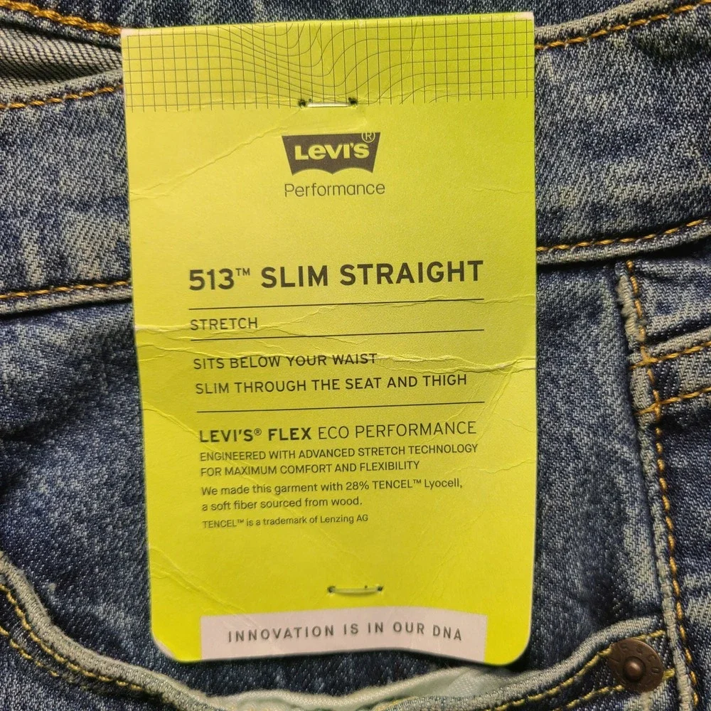 NEW Levi's 513 Slim Straight Jeans Mens 34x30 Blue Flex Stretch Denim 08513-0715